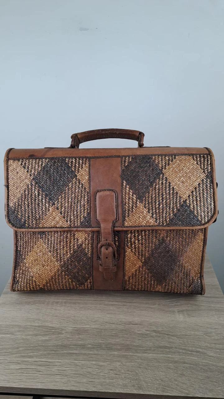 Gevlochten tas met klep / Vintage Boheems / Bruin / Uniseks / Rotan leer / 150 – photo 2